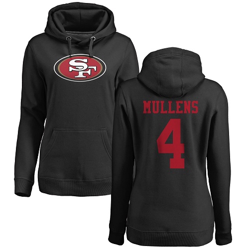 San Francisco 49ers Black Women Nick Mullens Name and Number Logo 4 Pullover NFL Hoodie Sweatshirts